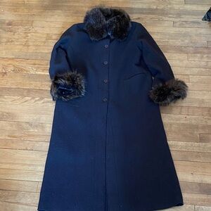 Hilary Radley charcoal black Coat with real Fur Accent